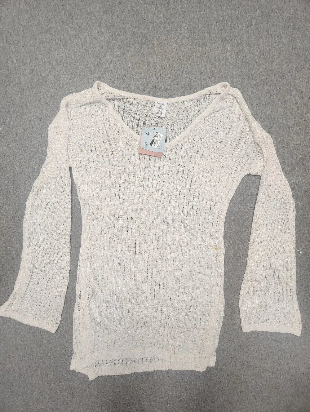 Shade & Shore Knit Long‑Sleeve Mini Cover‑Up Dress – Cream L NWT